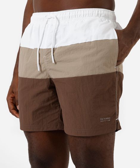 short masculino de poliamida com recortes cós elástico bege