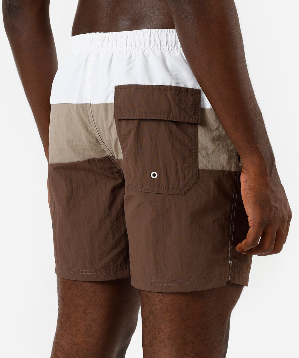 short masculino de poliamida com recortes cós elástico bege
