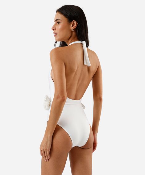 maiô frente única feminino com flor off white