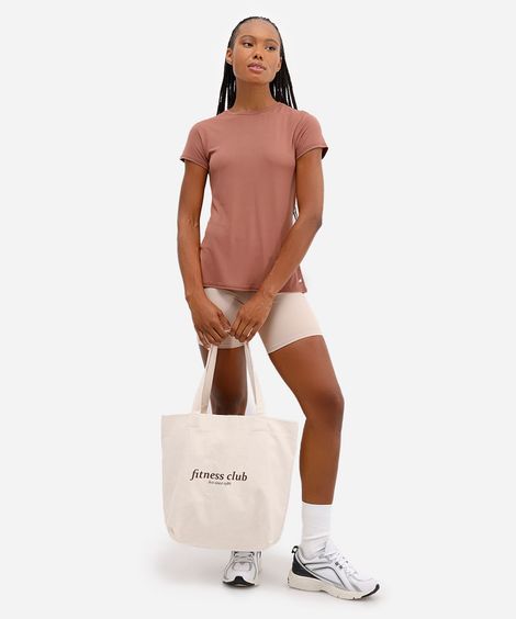 camiseta feminina esportiva com recorte manga curta bronze