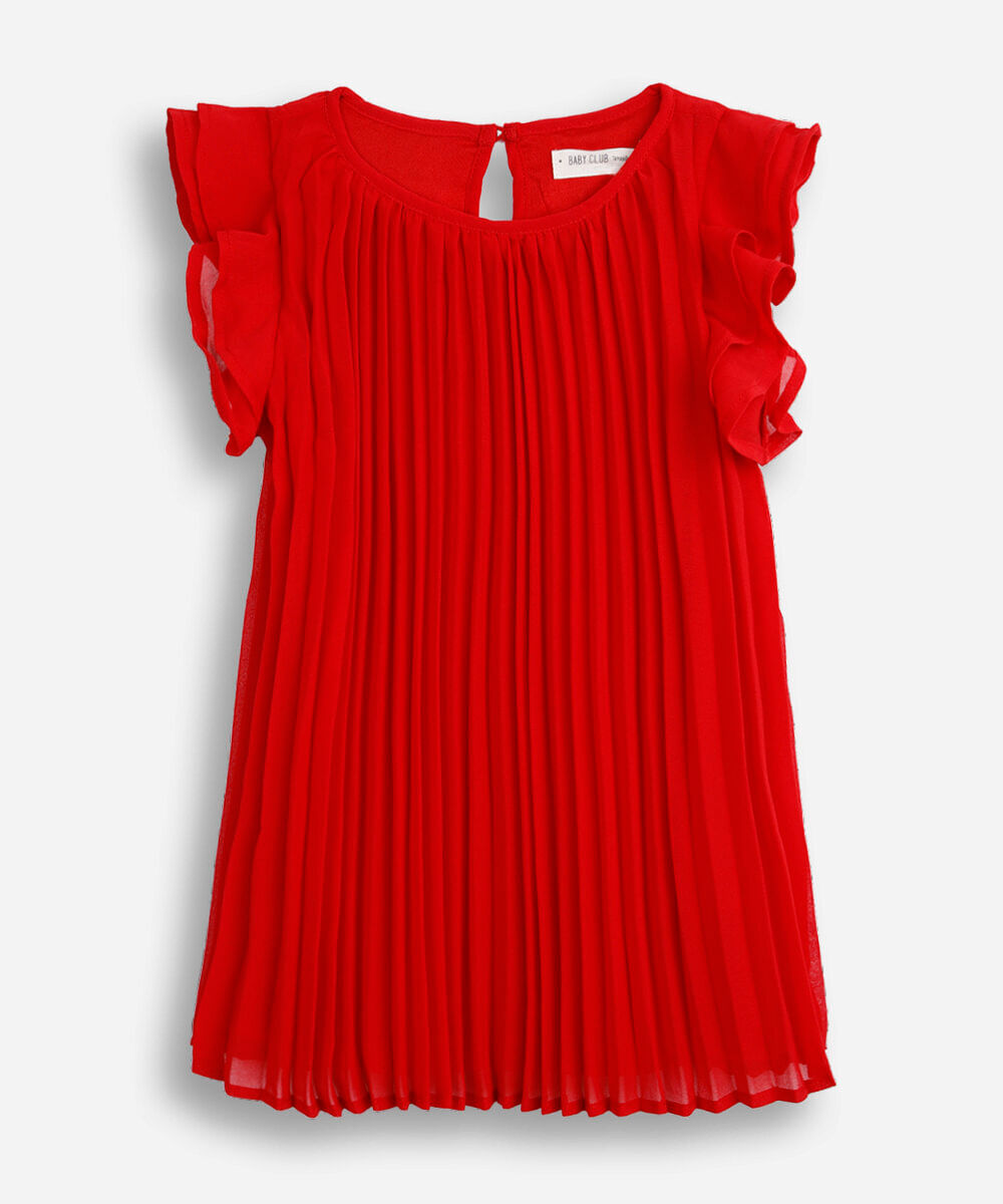 vestido plissado infantil babado vermelho