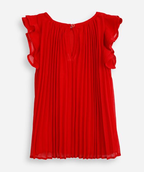 vestido plissado infantil babado vermelho