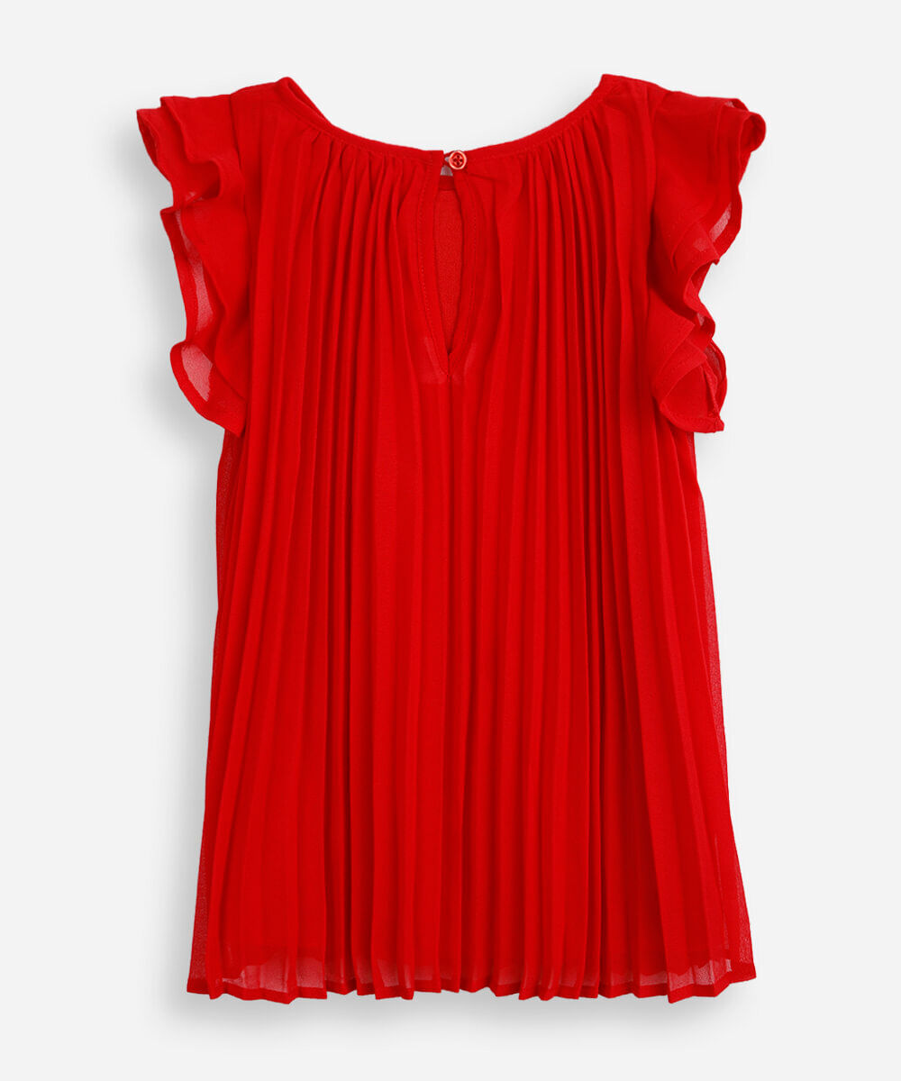 vestido plissado infantil babado vermelho