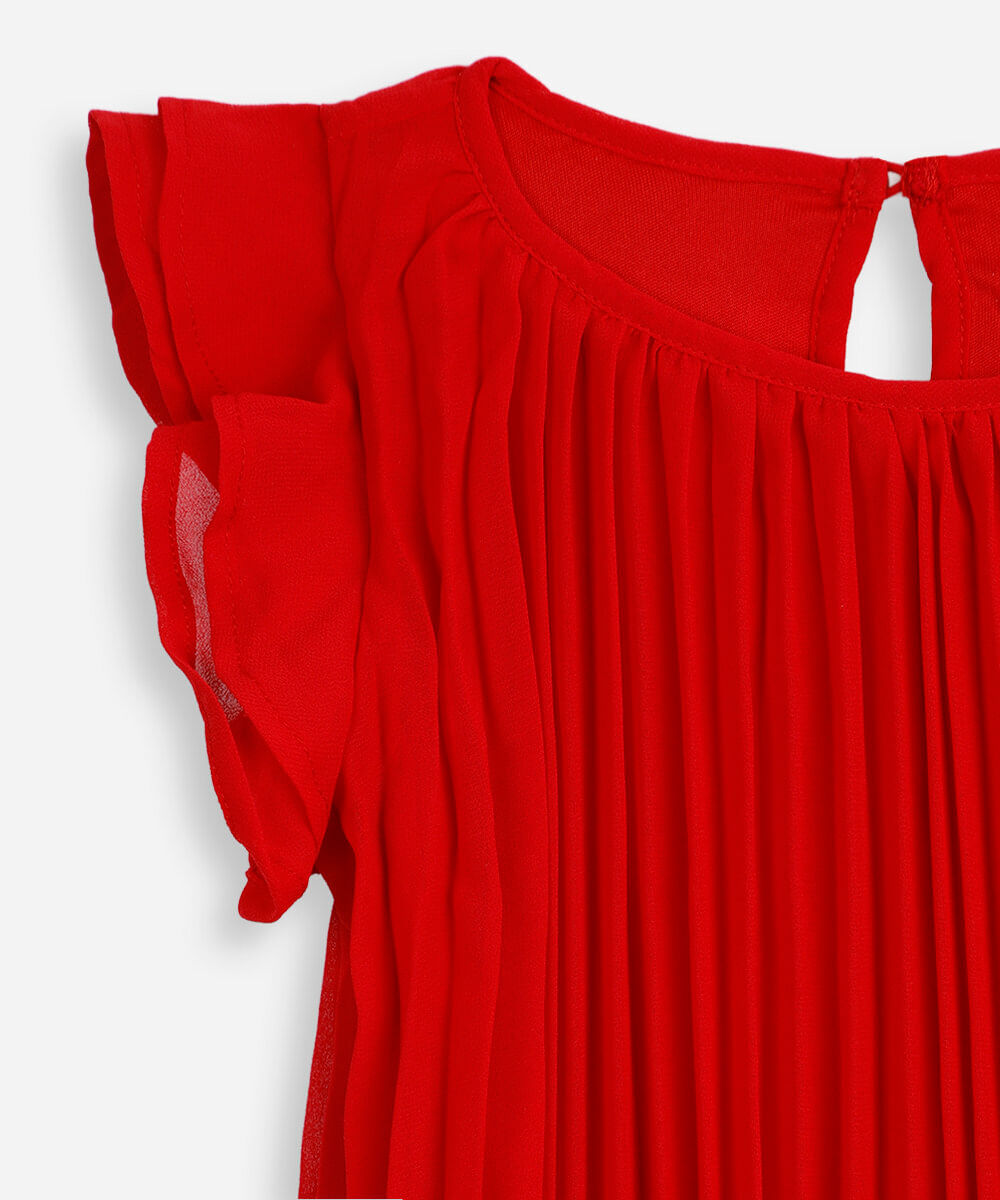 vestido plissado infantil babado vermelho
