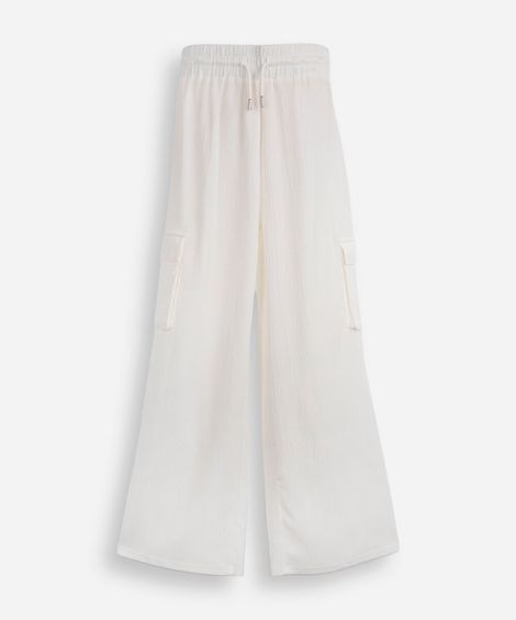 calça juvenil cargo wide leg off white