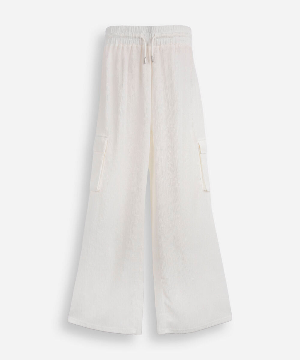 calça juvenil cargo wide leg off white