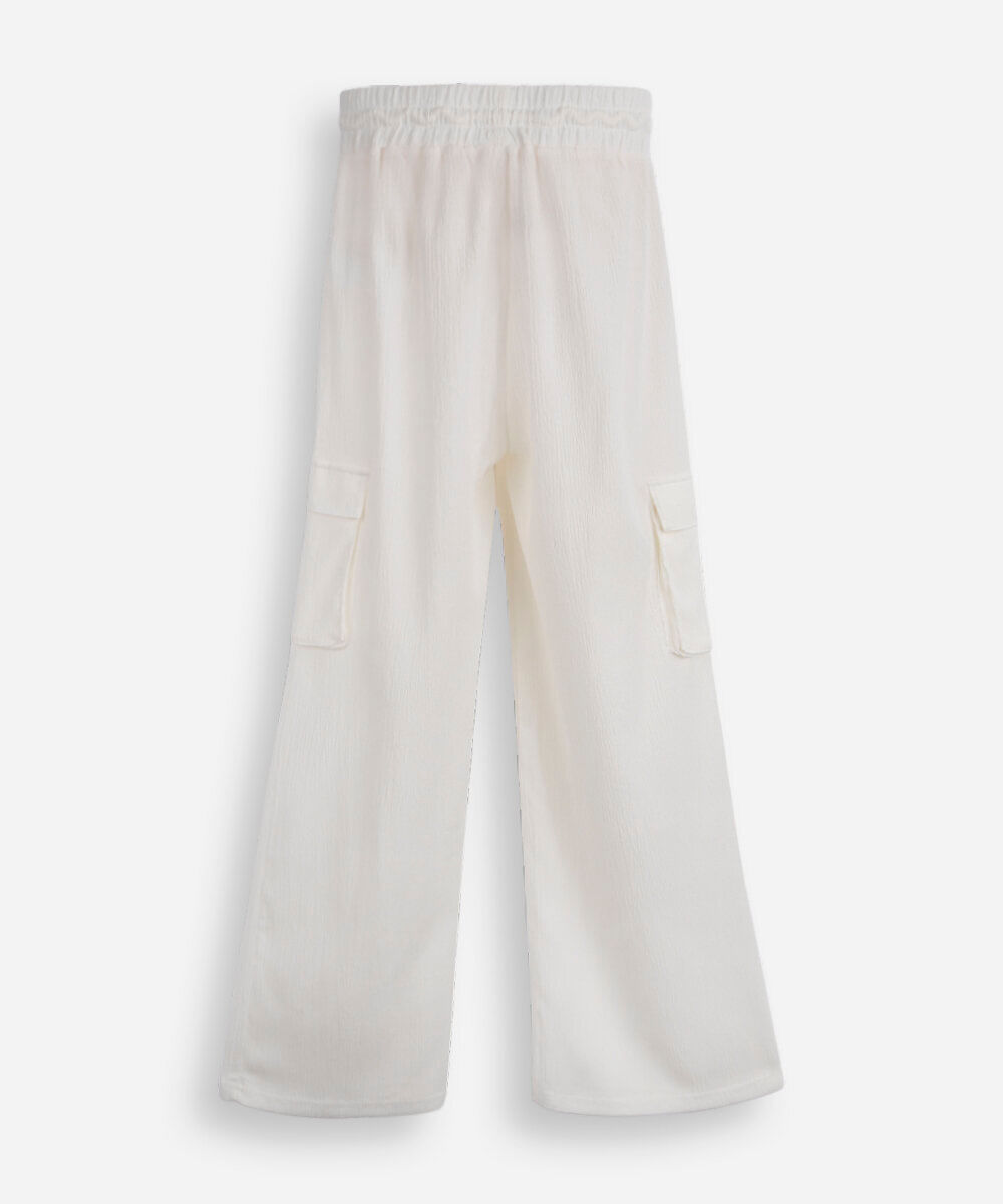 calça juvenil cargo wide leg off white