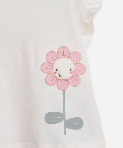 conjunto curto infantil de algodão floral off white