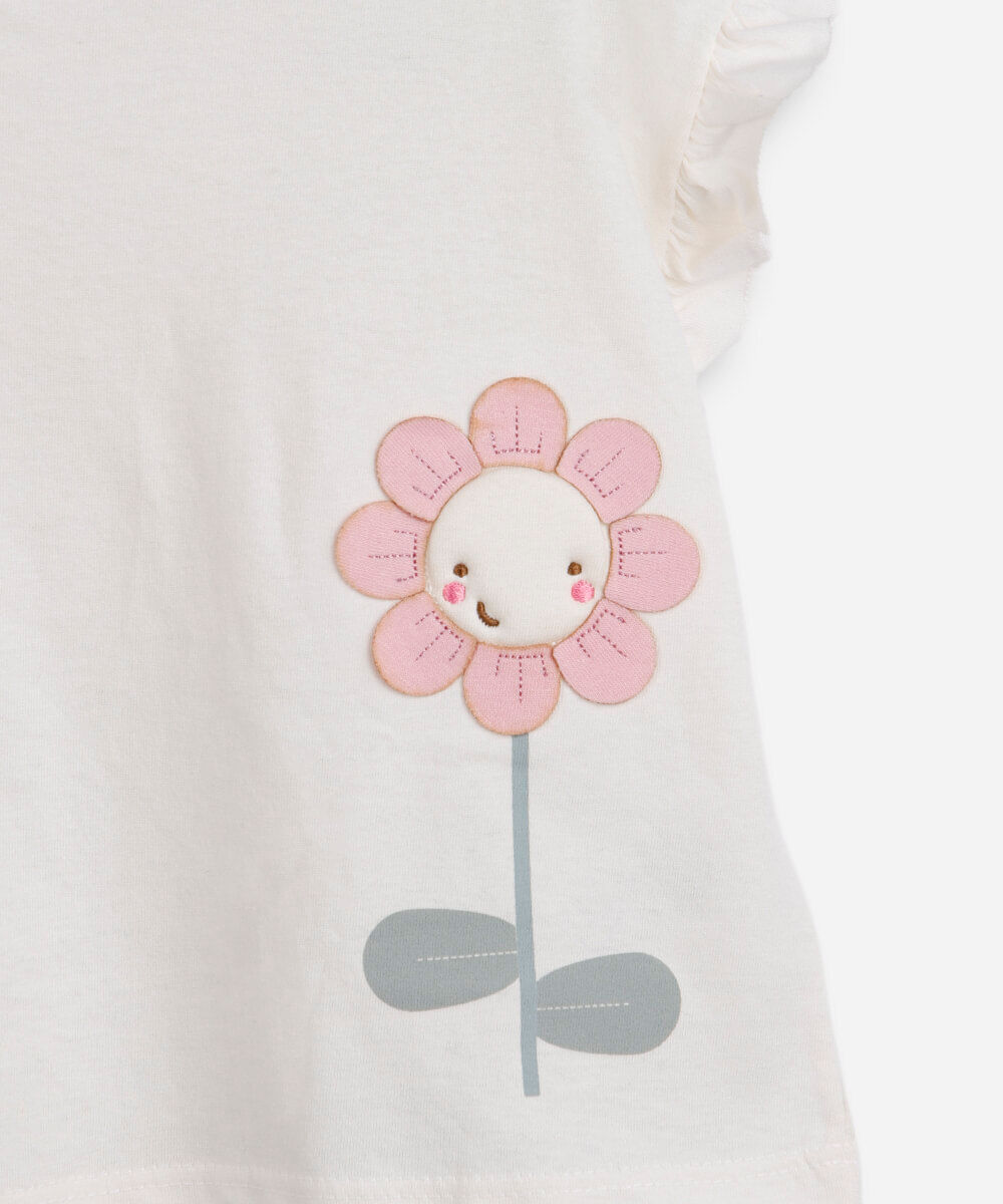 conjunto curto infantil de algodão floral off white