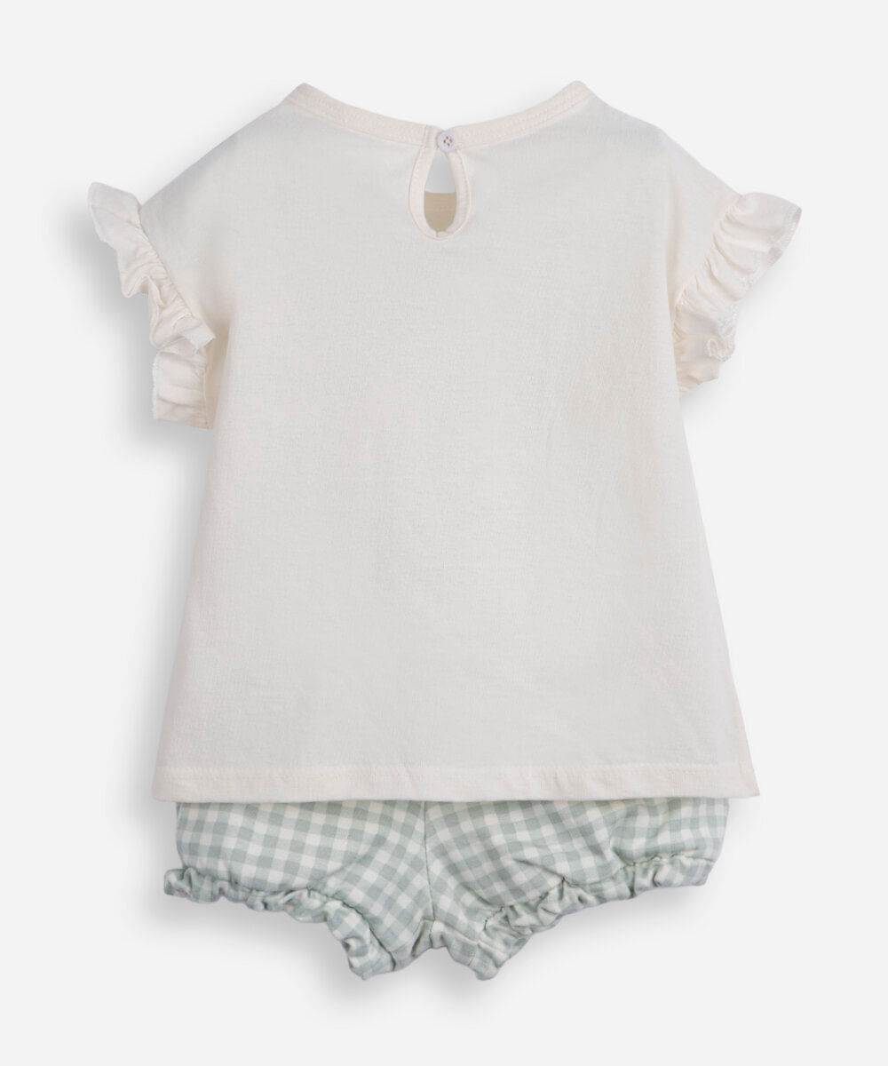 conjunto curto infantil de algodão floral off white
