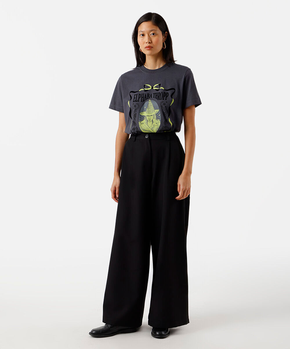 camiseta feminina de algodão elphaba wicked cinza