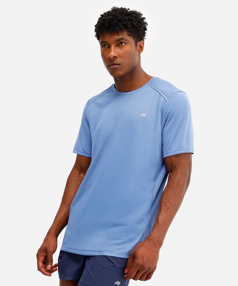 camiseta com recorte e refletivo manga curta esportiva azul
