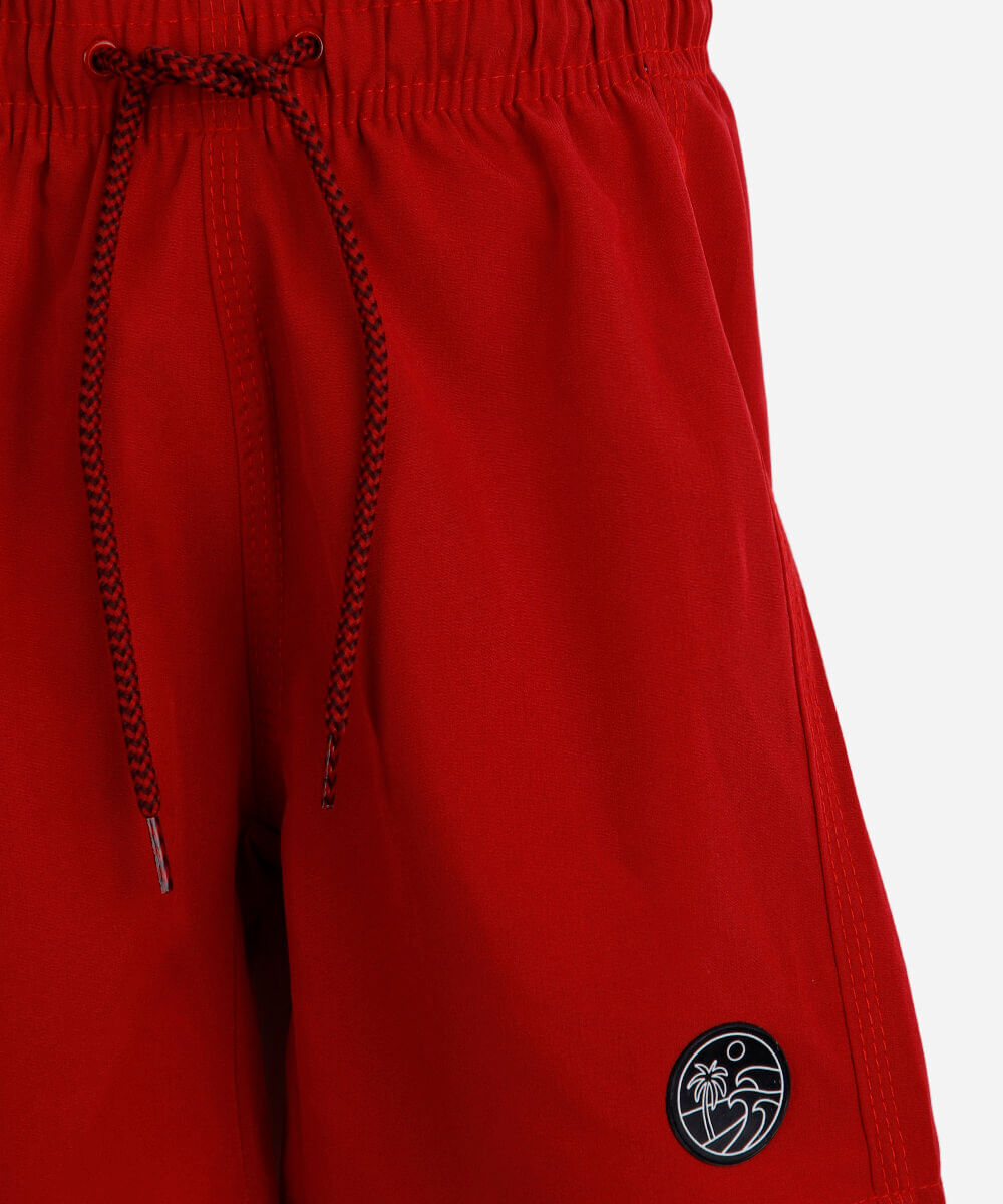 short boardshort infantil cós com elástico e cordão vermelho
