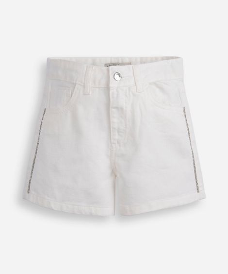 short mom infantil de sarja com brilhos off white