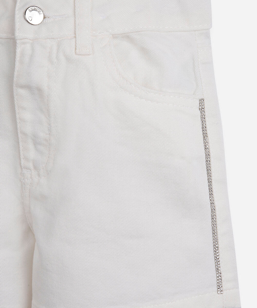 short mom infantil de sarja com brilhos off white