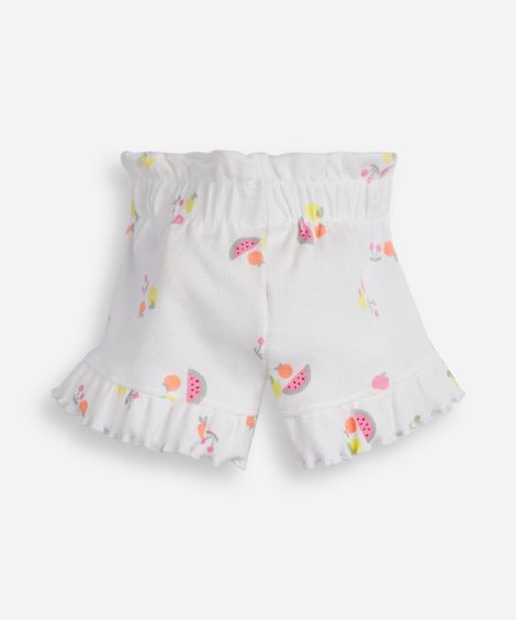 short clochard infantil de algodão com babados estampado off white