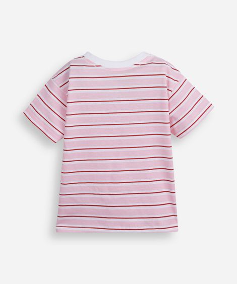 camiseta infantil de algodão hello kitty listrada rosa