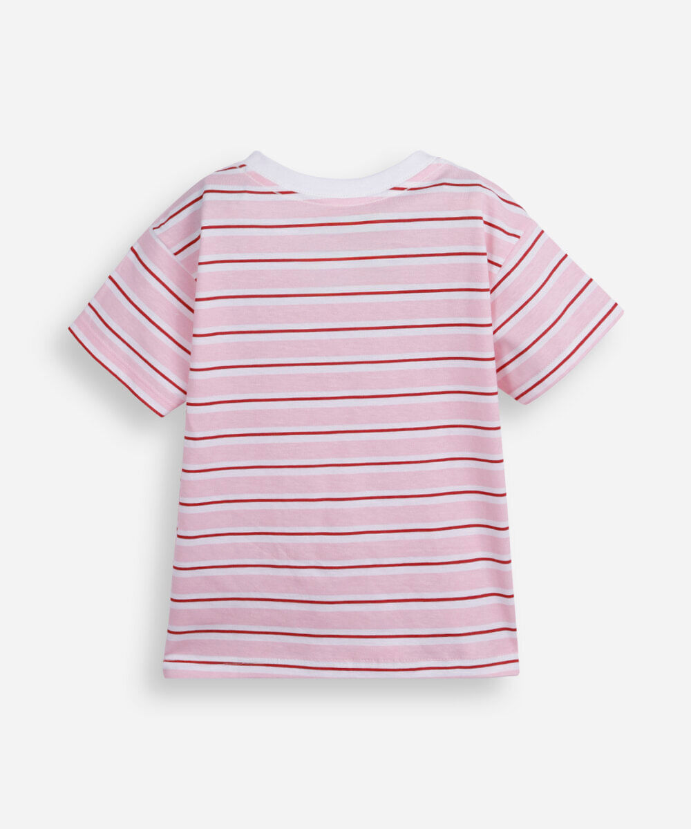 camiseta infantil de algodão hello kitty listrada rosa