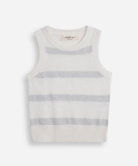 regata infantil de tricot com lurex listrada off white