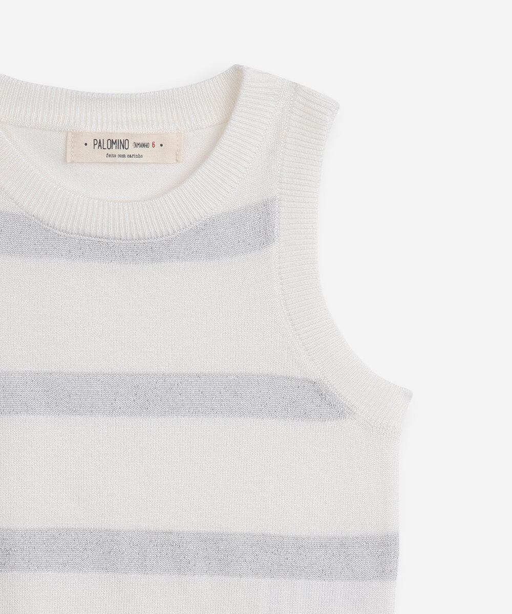 regata infantil de tricot com lurex listrada off white