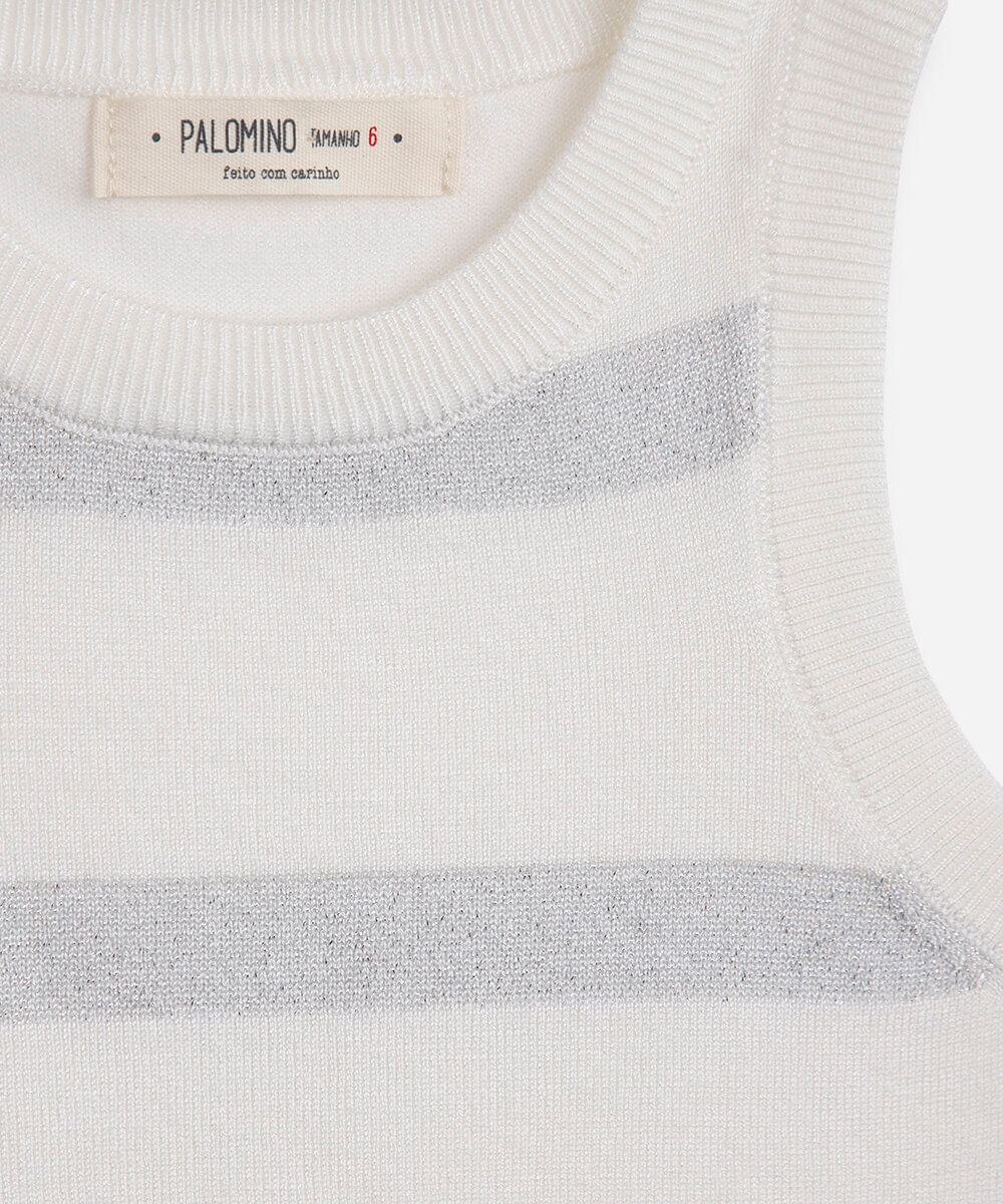 regata infantil de tricot com lurex listrada off white