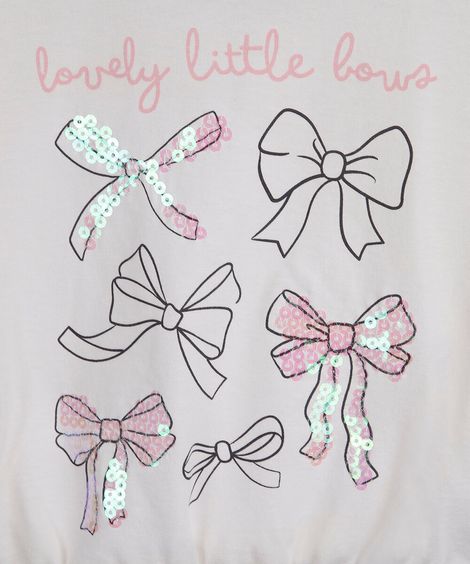 camiseta infantil de algodão com laços e paetês off white