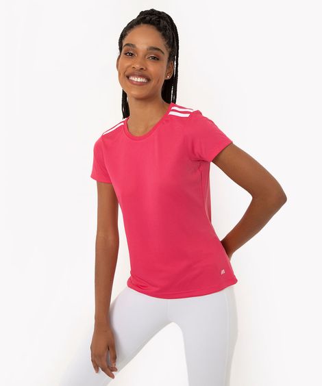 camiseta feminina esportiva ace manga curta com listras rosa