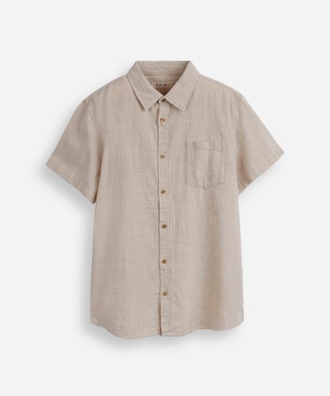 camisa juvenil de algodão com bolso texturizada bege