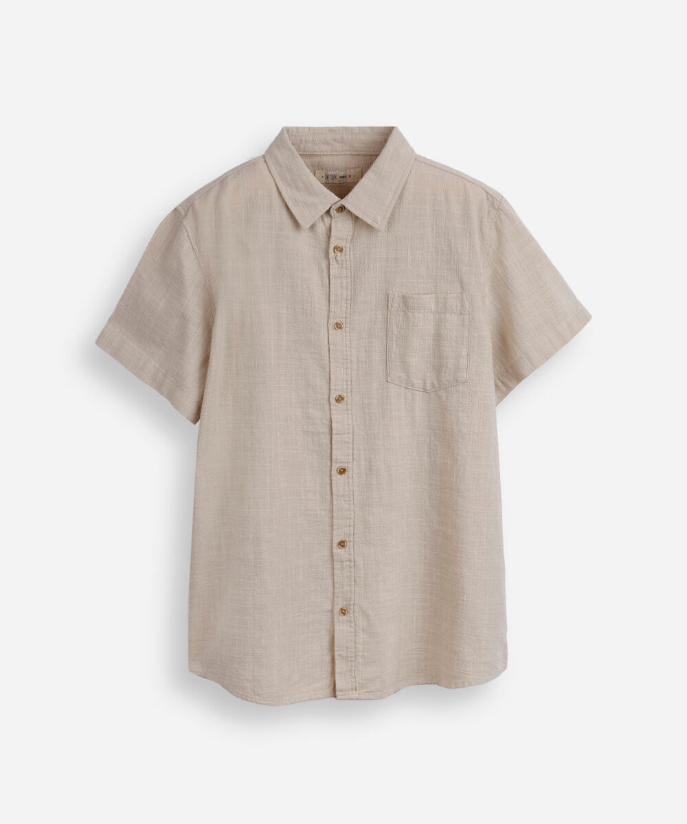 camisa juvenil de algodão com bolso texturizada bege