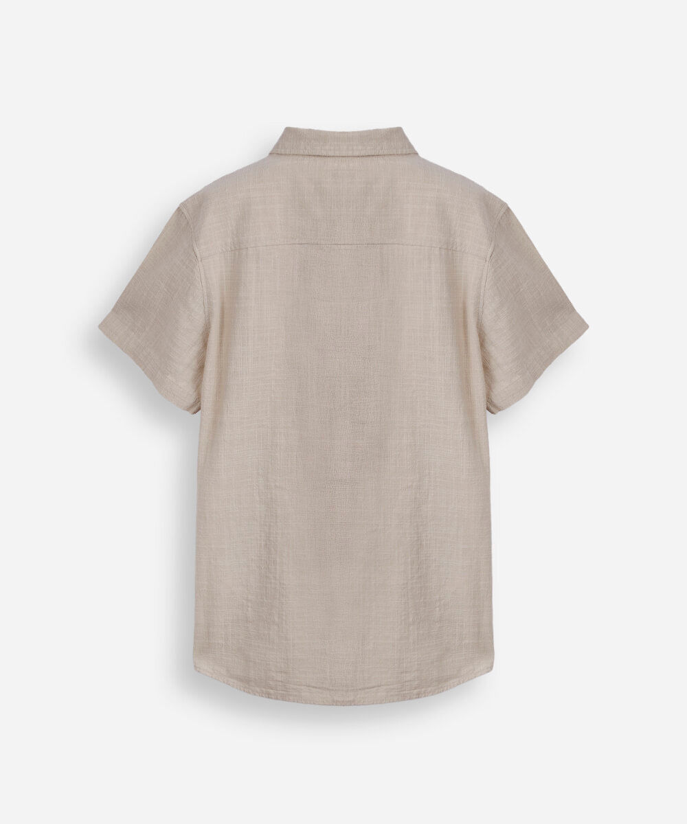 camisa juvenil de algodão com bolso texturizada bege