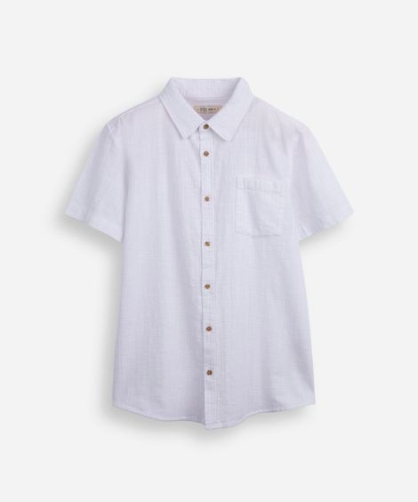 camisa juvenil de algodão com bolso texturizada branca