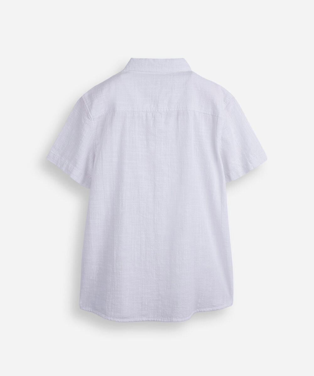 camisa juvenil de algodão com bolso texturizada branca