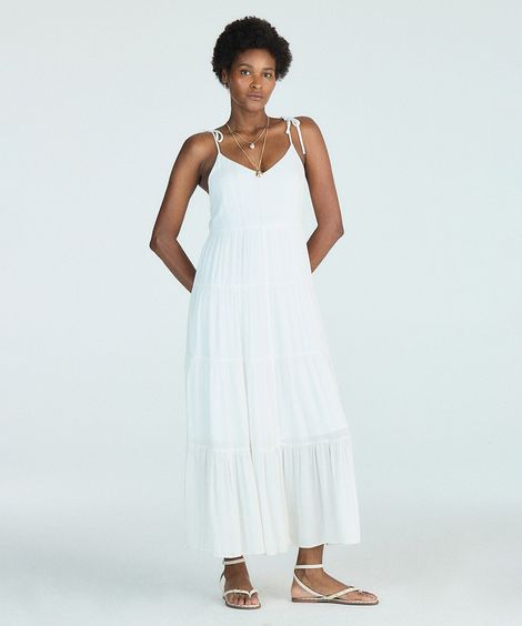 vestido midi com lurex listrado off white