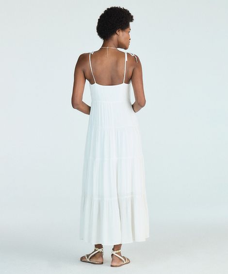 vestido midi com lurex listrado off white