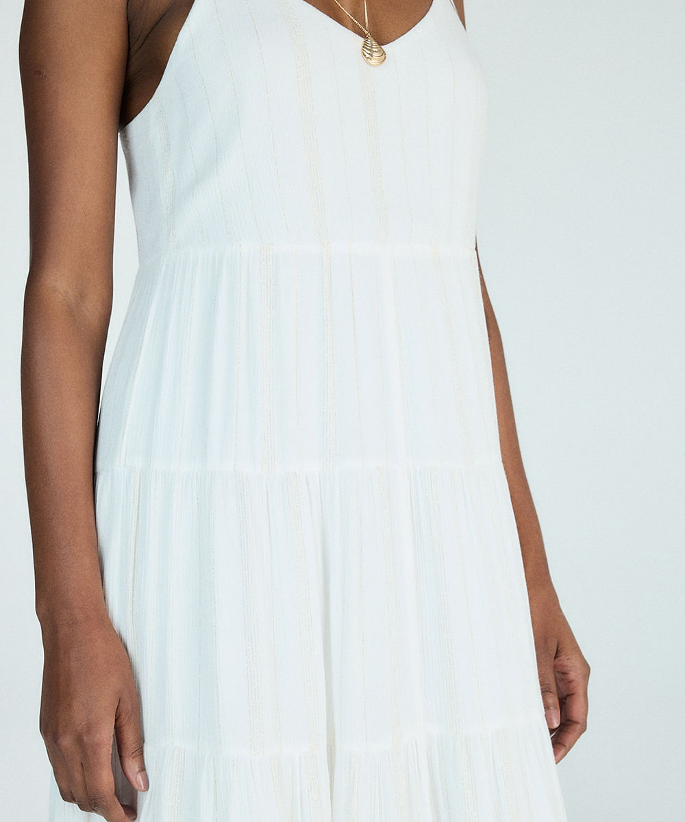 vestido midi com lurex listrado off white