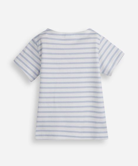 camiseta infantil listrada com laço azul