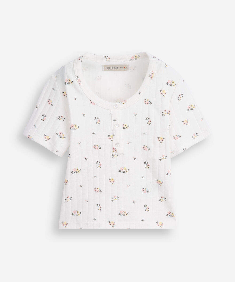 blusa juvenil flores off white
