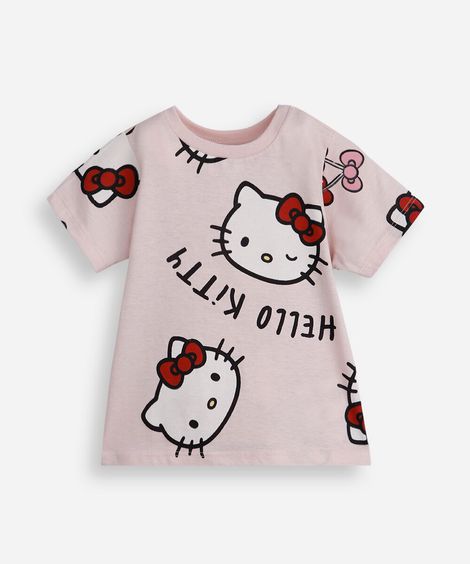 camiseta infantil de algodão hello kitty rosa