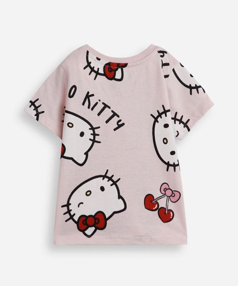 camiseta infantil de algodão hello kitty rosa