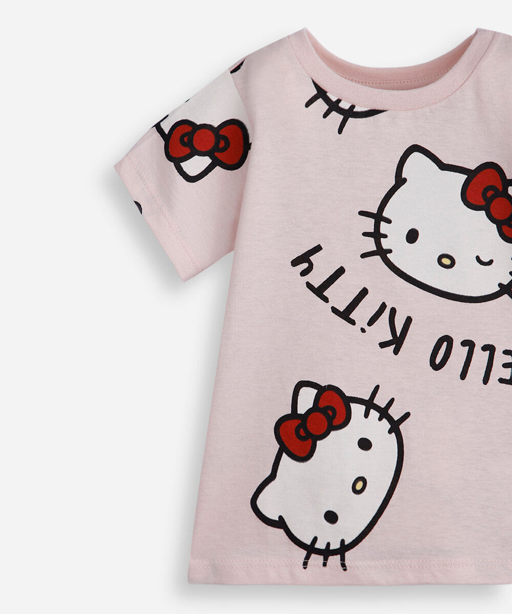 camiseta infantil de algodão hello kitty rosa
