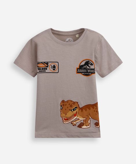 camiseta infantil de algodão jurassic world bege