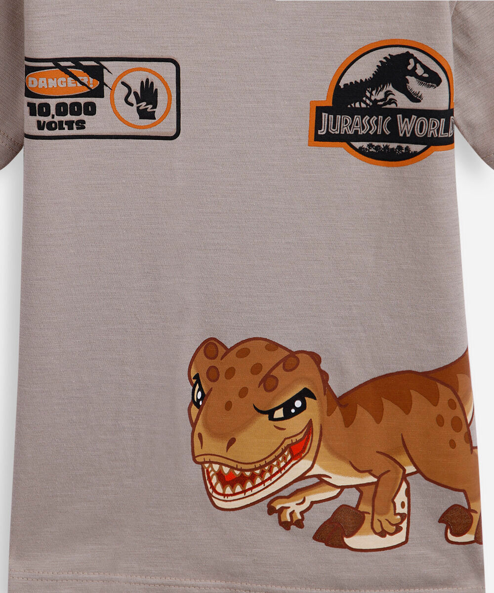 camiseta infantil de algodão jurassic world bege