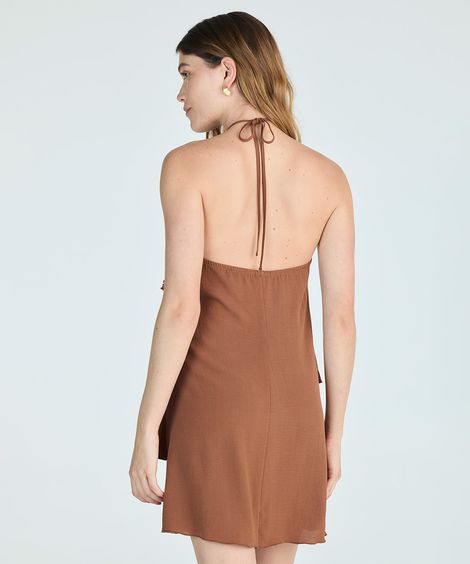 vestido feminino curto de babados frente única - marrom