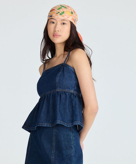 bata feminina jeans decote quadrado azul