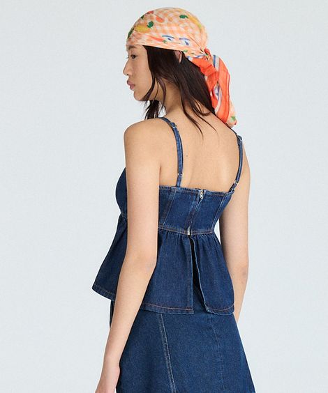 bata feminina jeans decote quadrado azul