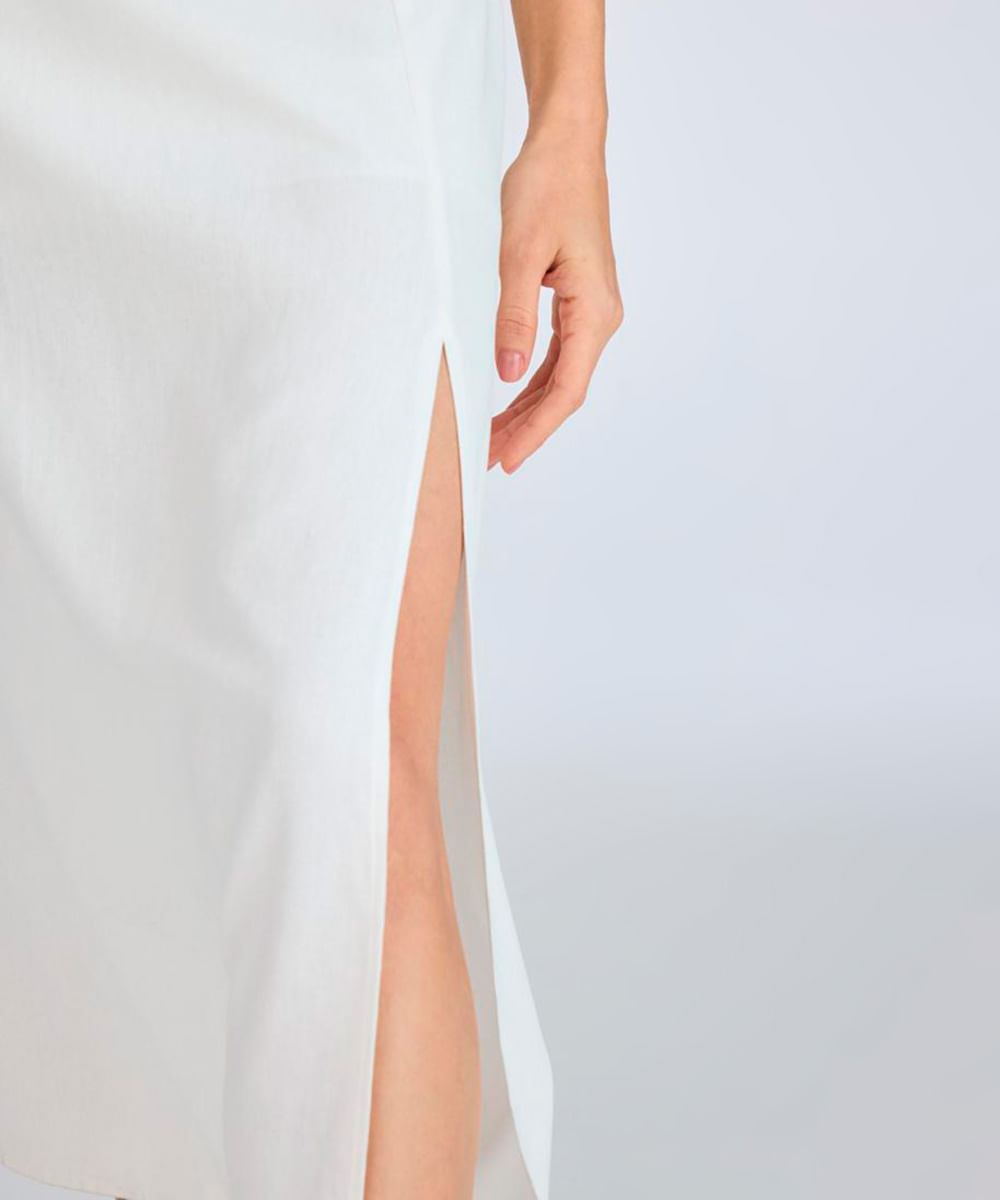 vestido midi com linho alça fina off white
