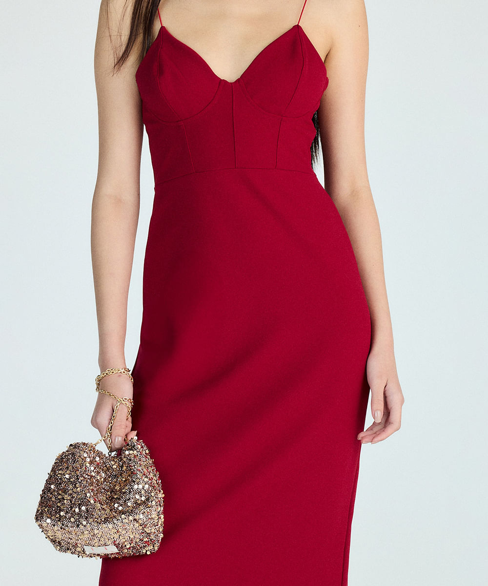 vestido midi corset vermelho