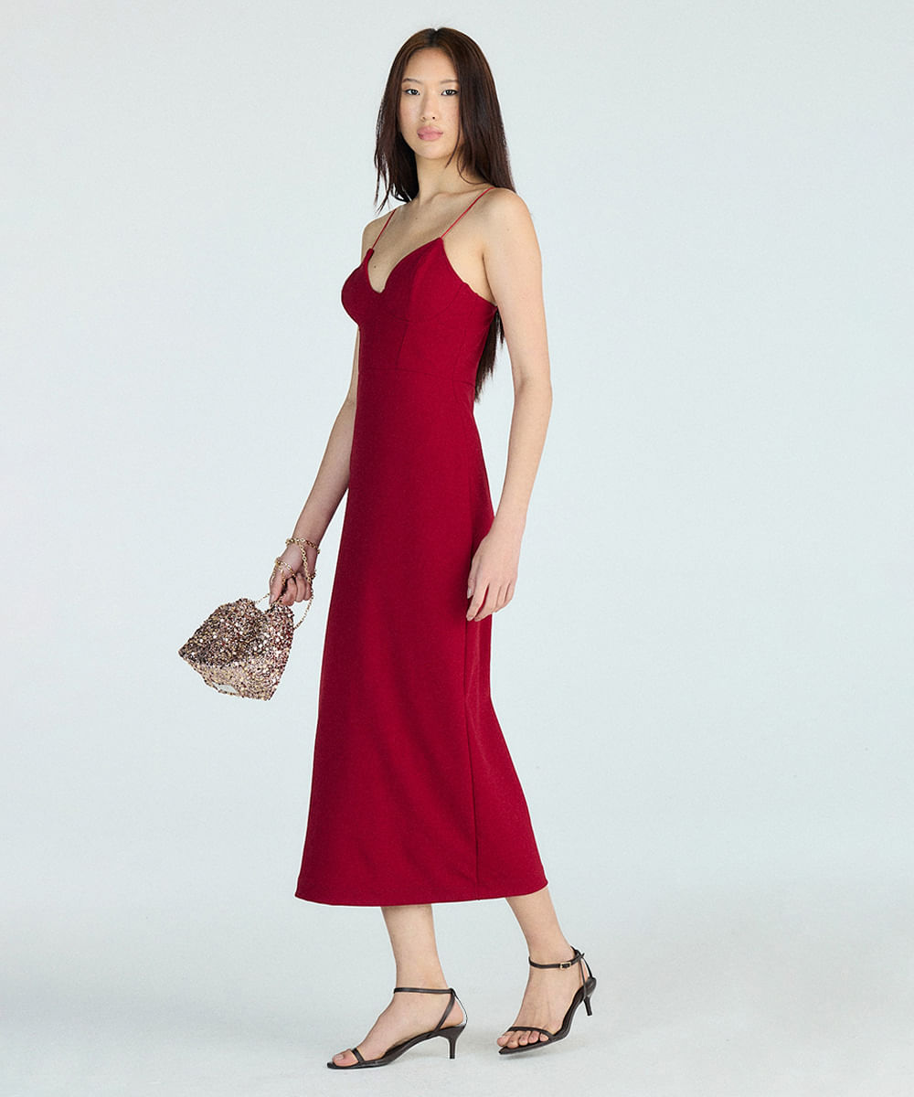vestido midi corset vermelho