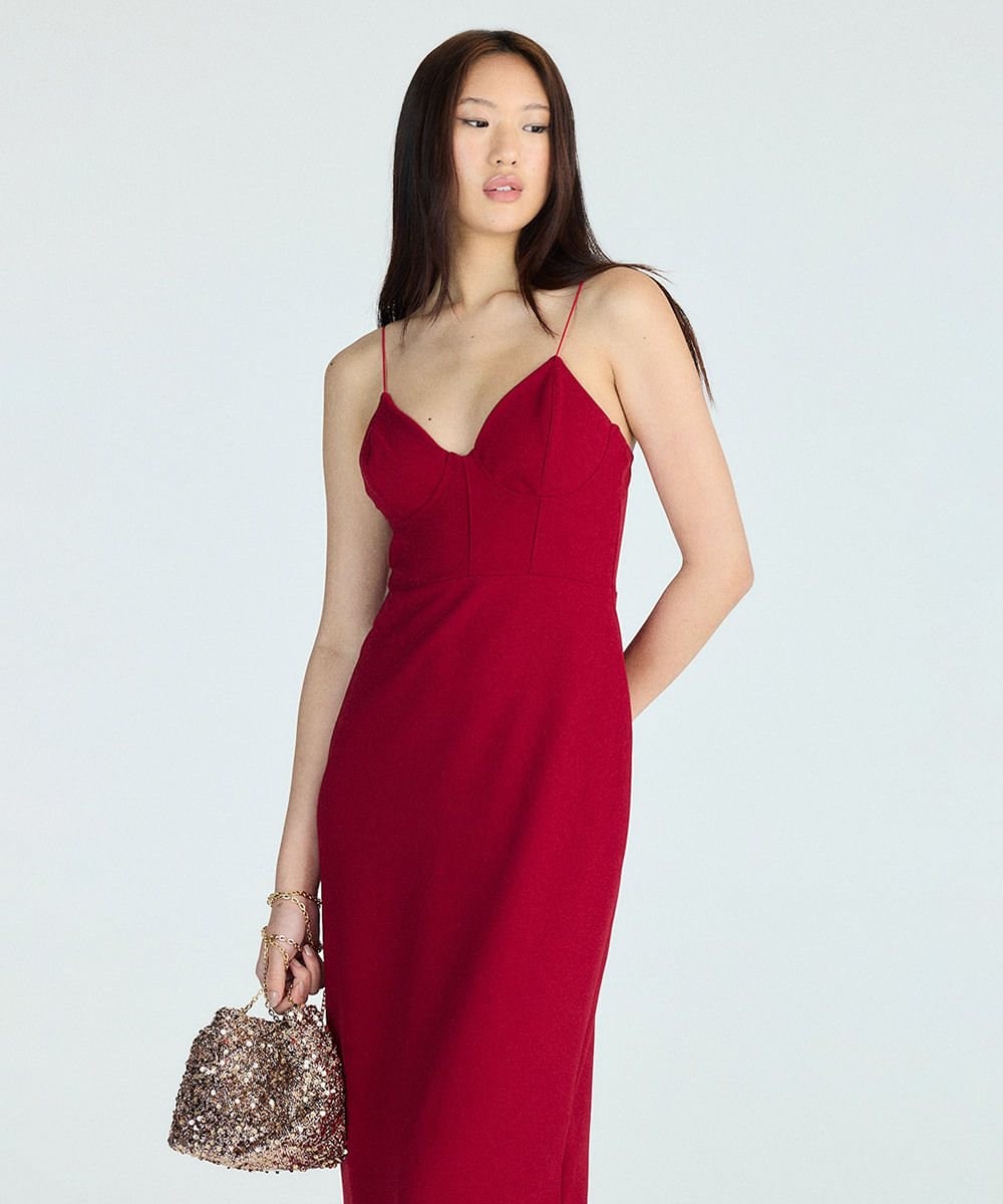 vestido midi corset vermelho