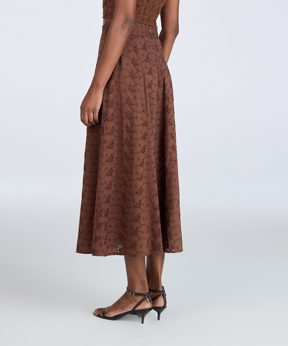 saia midi evasê feminina de laise  marrom